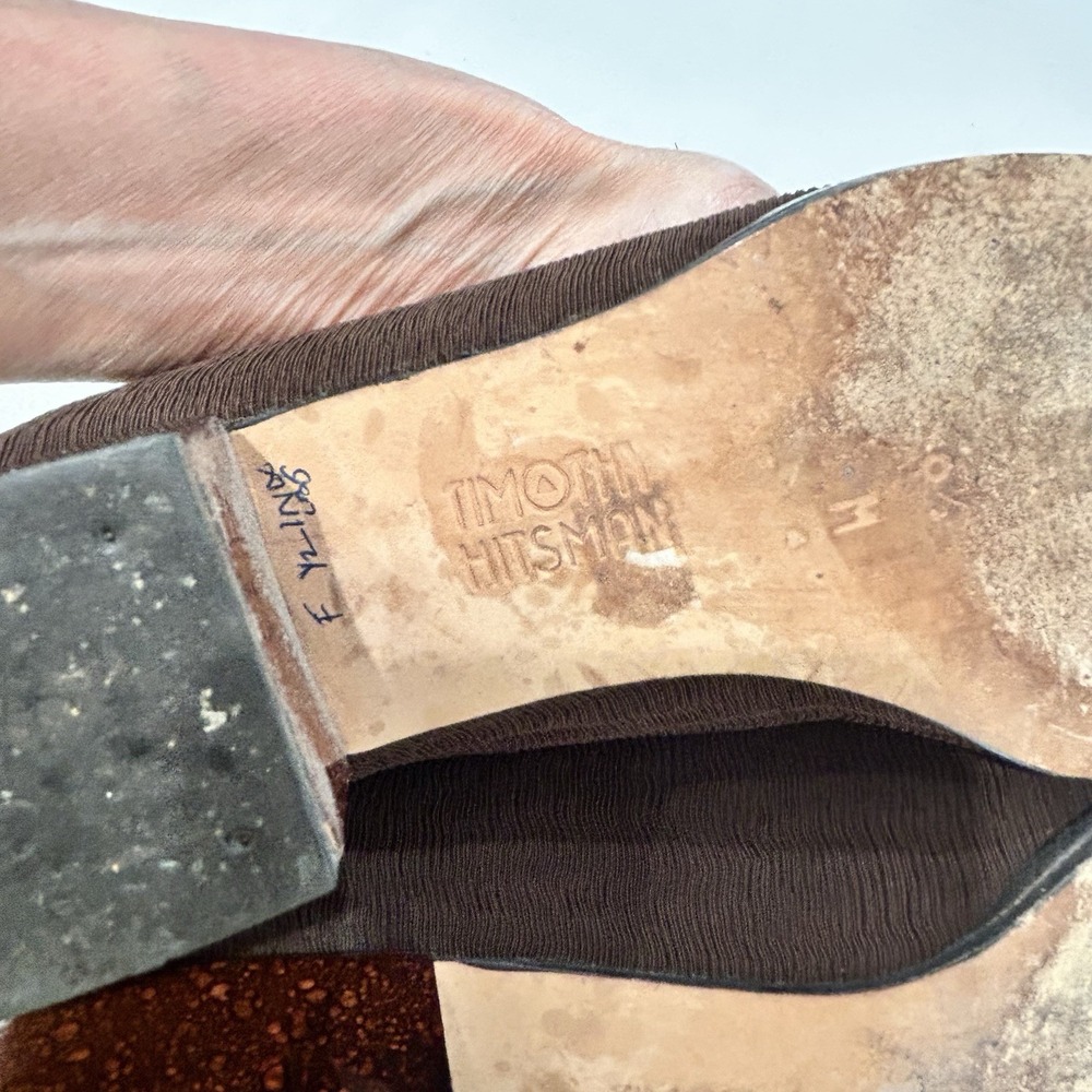 Vintage Timothy Hitsman Textured Gathered  Fabric Women's Sz 6.5 Shoe Pump Brown - Picture 9 of 9